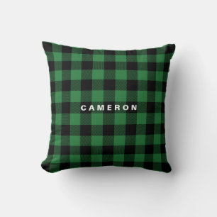 Rustic Green Plaid Pattern Holiday Personalized Throw Pillow