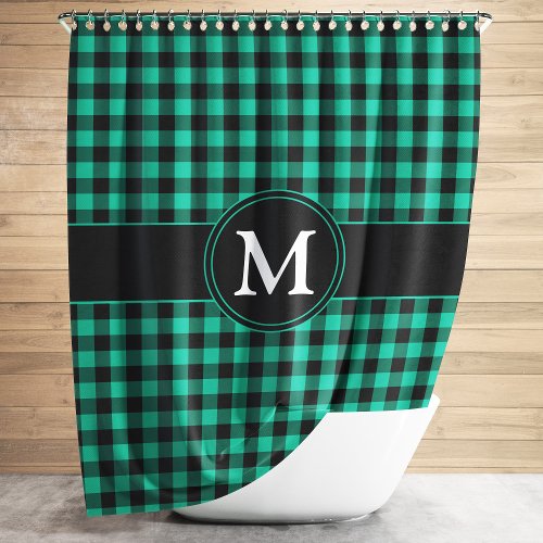 Rustic Green Plaid Pattern Monogram Shower Curtain