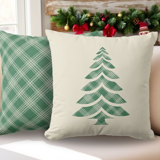 Rustic Green Plaid Pine Tree Christmas  Throw Pillow (Creator Uploaded)