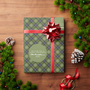 Rustic Green Plaid Tartan Family Christmas Wrapping Paper