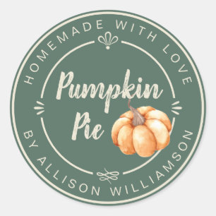 Rustic Green Pumpkin Pie Homemade Classic Round Sticker