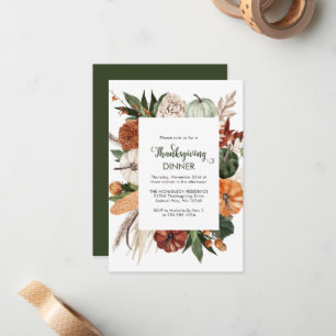 Rustic Green Pumpkin Thanksgiving Dinner Note Card