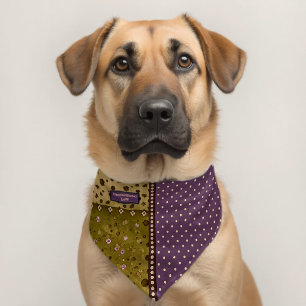 Rustic Green Purple Polka Dot Pattern Dog Love Cat Pet Bandana Collar