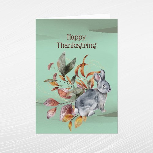 Rustic Green Rabbit Foliage Autumn Thanksgiving Holiday Card