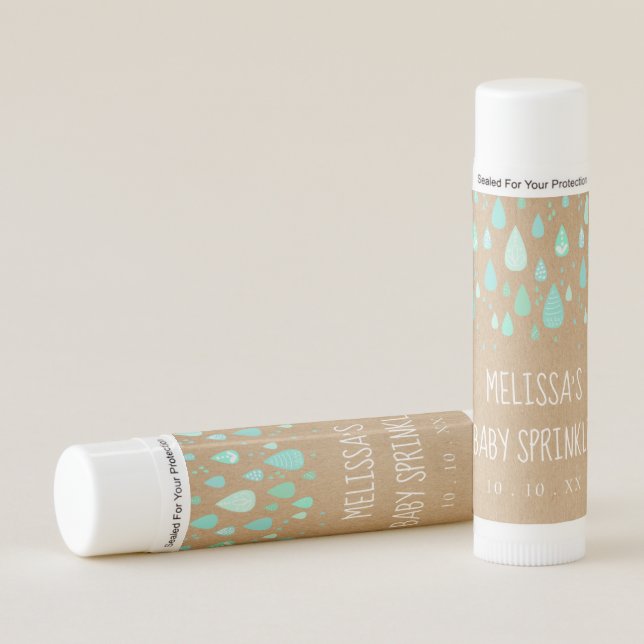 Rustic Green Raindrops Baby Sprinkle Shower Lip Balm (Front)