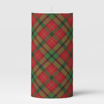 Rustic Green Red Christmas Holiday Tartan Plaid Pillar Candle by custom_party_supply at Zazzle