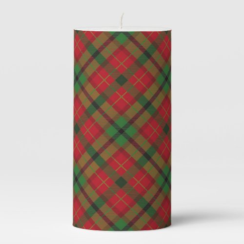 Rustic Green Red Christmas Holiday Tartan Plaid Pillar Candle