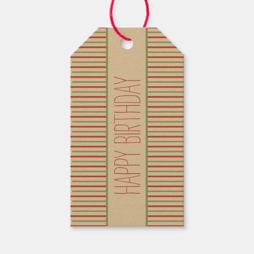 Rustic Green Red Cream Polka Dots and Stripes Gift Tags