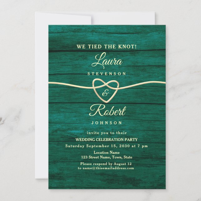 Rustic Green Rope Heart Wedding Reception Invitation (Front)