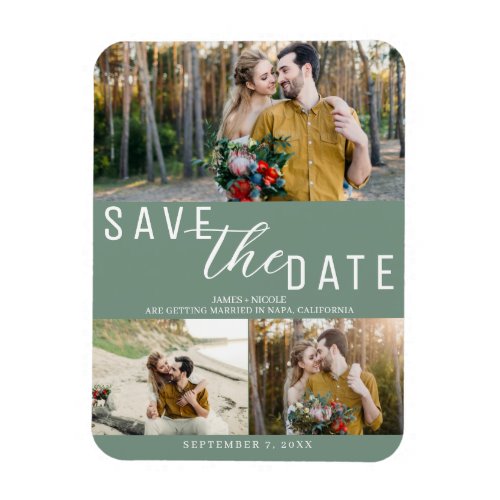 Rustic Green Save the Date Wedding 3 Photos Magnet