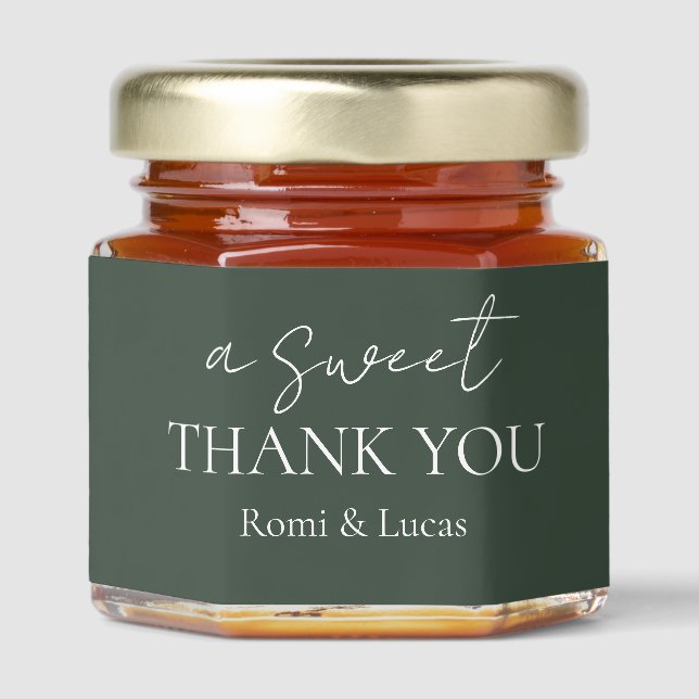 Rustic Green Script Thank You Wedding  Honey Jar Favors (Front)