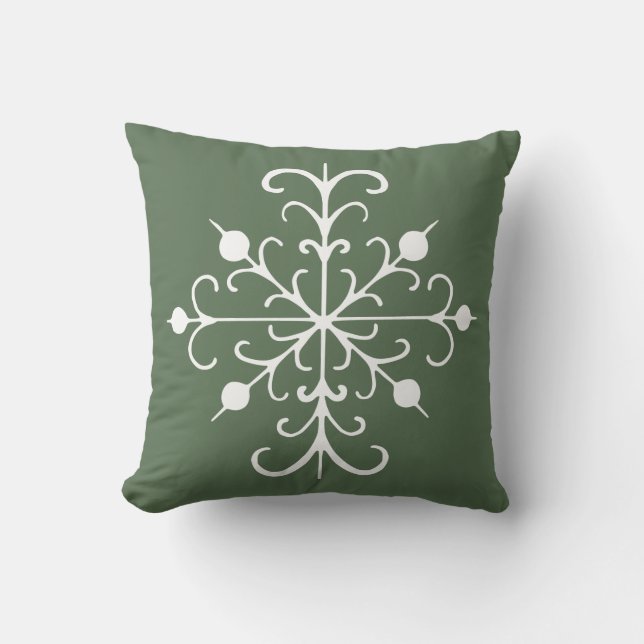 Rustic Green Snowflake Pillow (Front)