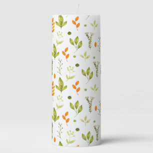 Rustic Green Spring Garden Botanical Foliage Pillar Candle
