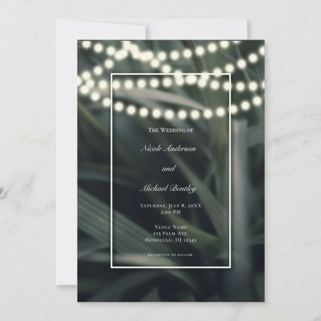 Rustic Green Spring Grass Leaves & Lights Wedding  Invitation (Front)