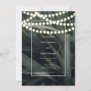 Rustic Green Spring Grass Leaves & Lights Wedding Invitation