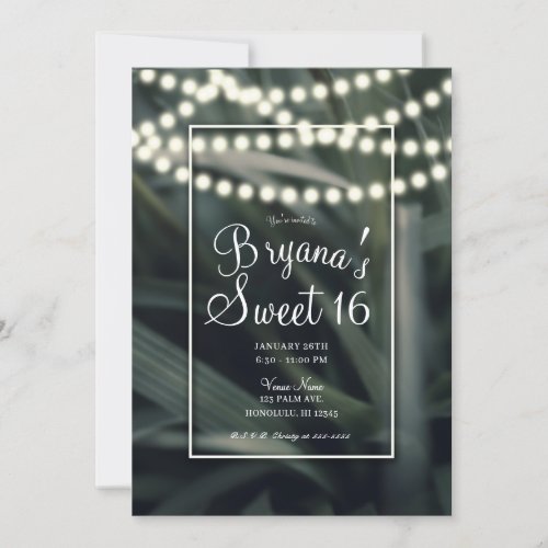 Rustic Green Spring Grass  Lights Sweet 16 Invitation