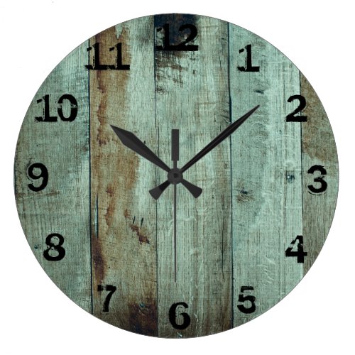 Rustic Green Stained Wooden Large Clock