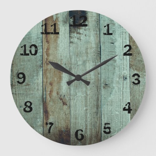 Rustic Green Stained Wooden Large Clock