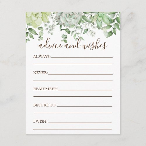 Rustic Green Succulent Modern Baby Shower Enclosure Card