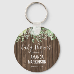 Rustic Green Succulent Modern Baby Shower Keychain