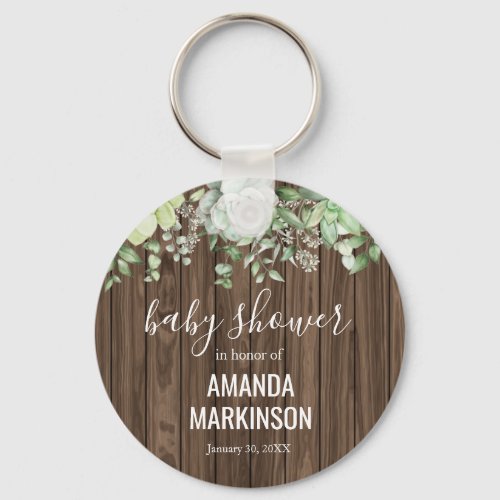 Rustic Green Succulent Modern Baby Shower Keychain