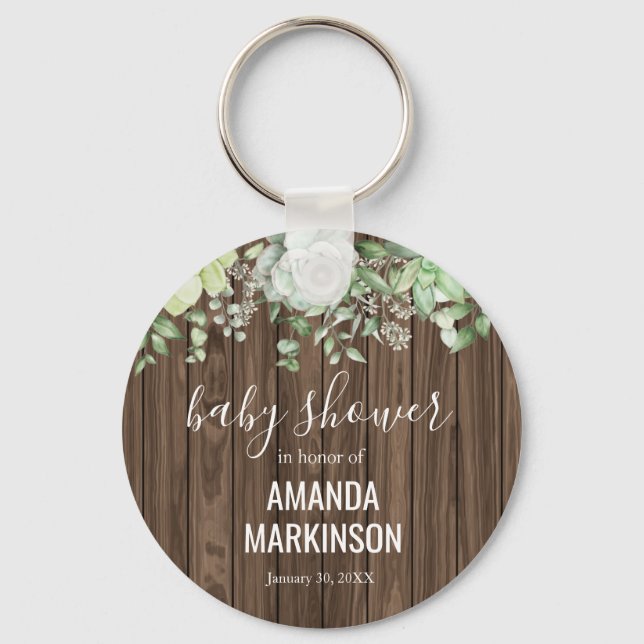 Rustic Green Succulent Modern Baby Shower Keychain (Front)