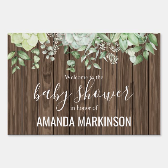 Rustic Green Succulent Modern Baby Shower Sign (Front)