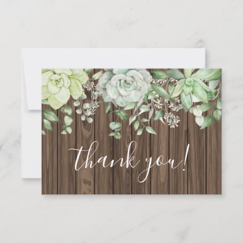Rustic Green Succulent Modern Baby Shower Thank You Card