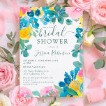 Rustic green summer floral photo bridal shower invitation<br><div class="desc">Rustic green bold summer floral photo bridal shower with painted blue,  yellow wild field sunflowers,  pink roses,  sage green eucalyptus on editable dark sage green. Perfect for summer,  outdoors weddings.</div>