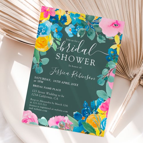 Rustic green summer floral photo bridal shower invitation