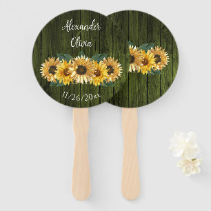 Rustic Green Sunflower Wedding Favor Hand Fan