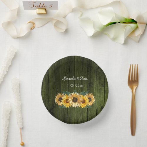 Rustic Green Sunflower Wedding Paper Bowls