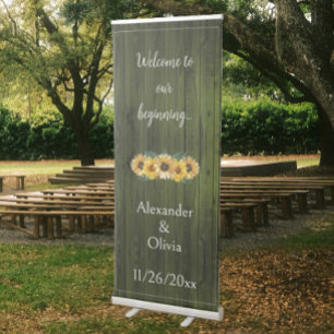 Rustic Green Sunflower Wedding Retractable Banner
