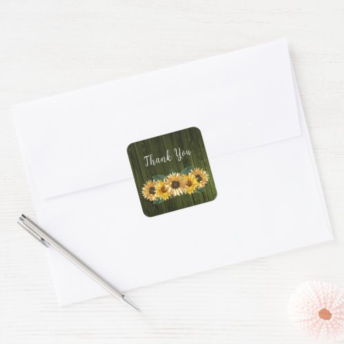 Rustic Green Sunflower Wedding Thank You Square Sticker