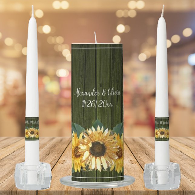 Rustic Green Sunflower Wedding Unity Candle Set (Green Rustic Sunflower Wedding Unity Candle Set)