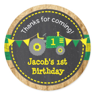 Rustic Green Tractor 1st Birthday Favor Sticker