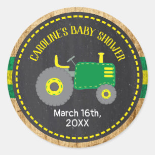Rustic Green Tractor Baby Shower Favor Labels