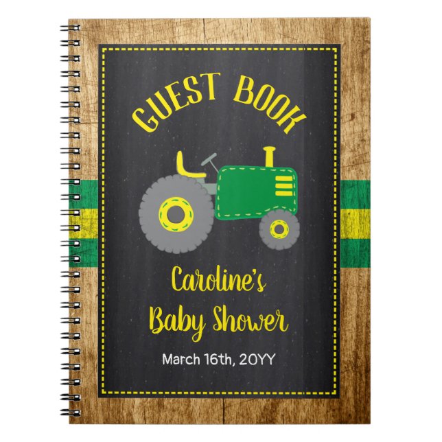 Rustic Green Tractor Baby Shower Guest Book (Front)