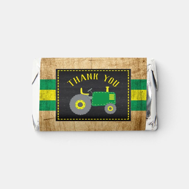 Rustic Green Tractor Baby Shower Thank You Hershey's Miniatures (Front)