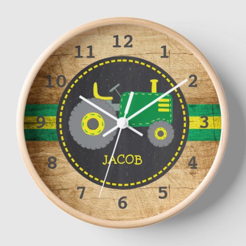 Rustic Green Tractor Boys Bedroom Nursery Wood Clock