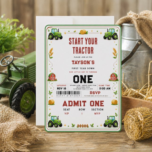 Rustic Green Tractor Farm 1st birthday  Invitation (Rustic Green Tractor Farm 1st birthday Invitation
)