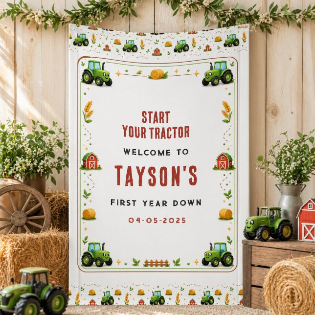 Rustic Green Tractor Farm First Year Down One Banner (Rustic Green Tractor Farm First Year Down One Banner
)