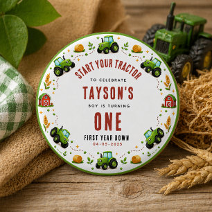 Rustic Green Tractor Farm First Year Down One Button