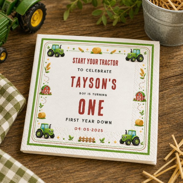 Rustic Green Tractor Farm First Year Down One Napkins (Rustic Green Tractor Farm First Year Down One Paper napkins
)