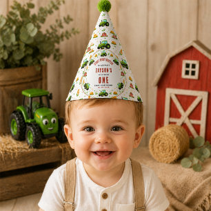 Rustic Green Tractor Farm First Year Down One Party Hat