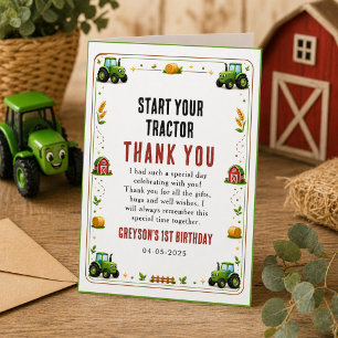 Rustic Green Tractor Farm First Year Down Ticket Thank You Card