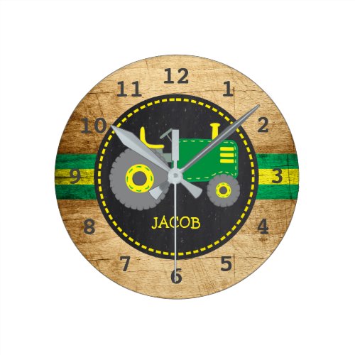 Rustic Green Tractor Faux Wood Round Clock