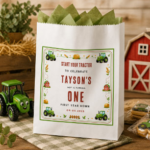Rustic Green Tractor First Year Down Farm Theme Favor Bag
