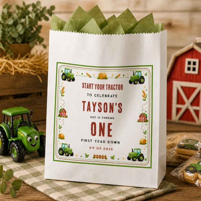 Rustic Green Tractor First Year Down Farm Theme Favor Bag (Rustic Green Tractor First Year Down Farm Theme Favor Bag
)