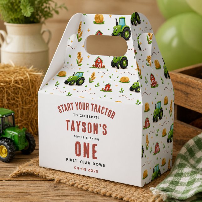 Rustic Green Tractor First Year Down Farm Theme Favor Boxes (Rustic Green Tractor First Year Down Farm Theme Favor Boxes
)